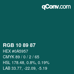 Color code: RGB 10 89 87 | qconv.com