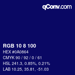 Code couleur: RGB 10 8 100 | qconv.com