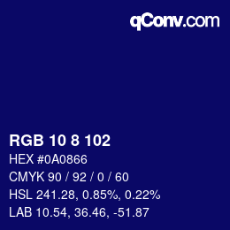 カラーコード: RGB 10 8 102 | qconv.com