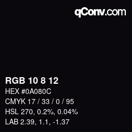 カラーコード: RGB 10 8 12 | qconv.com