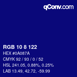 カラーコード: RGB 10 8 122 | qconv.com