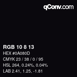 カラーコード: RGB 10 8 13 | qconv.com