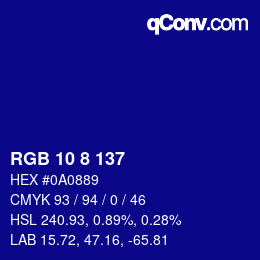 カラーコード: RGB 10 8 137 | qconv.com