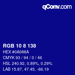 カラーコード: RGB 10 8 138 | qconv.com