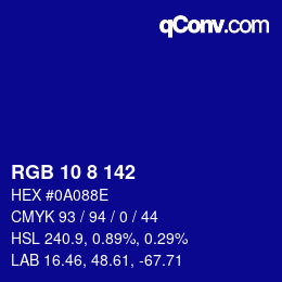 カラーコード: RGB 10 8 142 | qconv.com