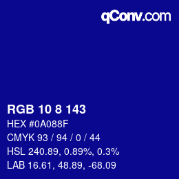 Farbcode: RGB 10 8 143 | qconv.com