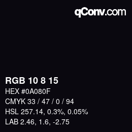 カラーコード: RGB 10 8 15 | qconv.com