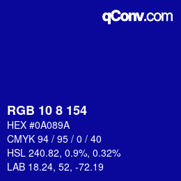 カラーコード: RGB 10 8 154 | qconv.com
