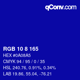 カラーコード: RGB 10 8 165 | qconv.com
