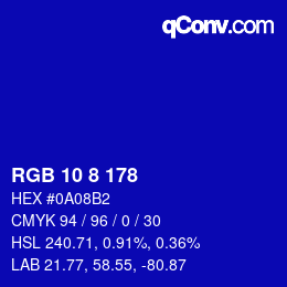 Farbcode: RGB 10 8 178 | qconv.com