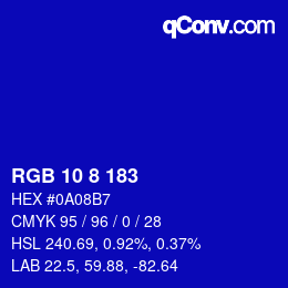 Color code: RGB 10 8 183 | qconv.com