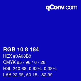 Color code: RGB 10 8 184 | qconv.com