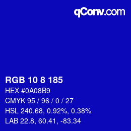 Color code: RGB 10 8 185 | qconv.com