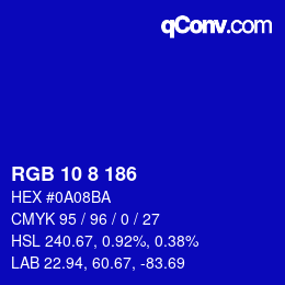 カラーコード: RGB 10 8 186 | qconv.com