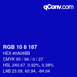 Color code: RGB 10 8 187 | qconv.com