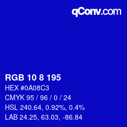 Color code: RGB 10 8 195 | qconv.com