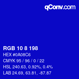 Código de color: RGB 10 8 198 | qconv.com