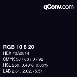 カラーコード: RGB 10 8 20 | qconv.com