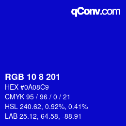 Color code: RGB 10 8 201 | qconv.com