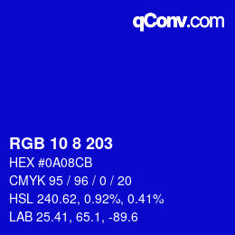 Color code: RGB 10 8 203 | qconv.com