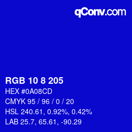 Color code: RGB 10 8 205 | qconv.com