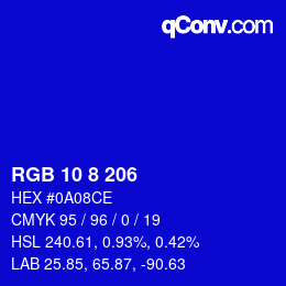 カラーコード: RGB 10 8 206 | qconv.com