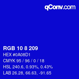 カラーコード: RGB 10 8 209 | qconv.com