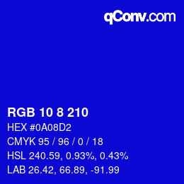 Farbcode: RGB 10 8 210 | qconv.com
