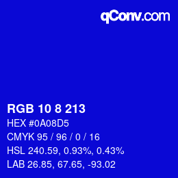 Color code: RGB 10 8 213 | qconv.com