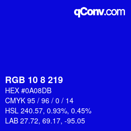 Farbcode: RGB 10 8 219 | qconv.com