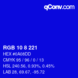 Color code: RGB 10 8 221 | qconv.com
