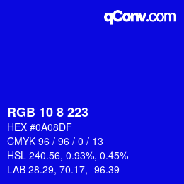 Color code: RGB 10 8 223 | qconv.com