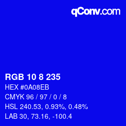Color code: RGB 10 8 235 | qconv.com