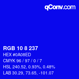 カラーコード: RGB 10 8 237 | qconv.com