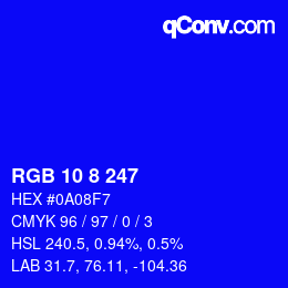 Código de color: RGB 10 8 247 | qconv.com