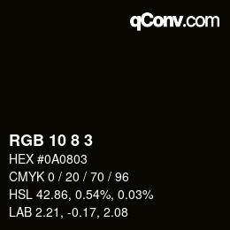 カラーコード: RGB 10 8 3 | qconv.com