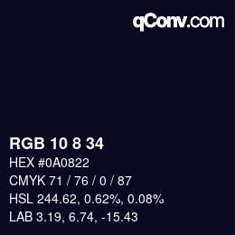 Color code: RGB 10 8 34 | qconv.com
