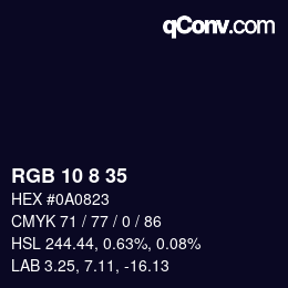 Color code: RGB 10 8 35 | qconv.com
