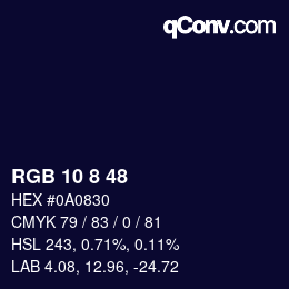 Color code: RGB 10 8 48 | qconv.com