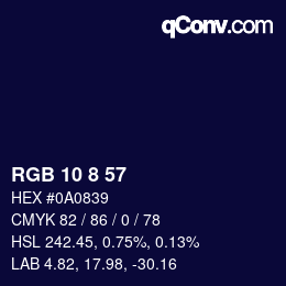 Color code: RGB 10 8 57 | qconv.com