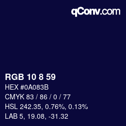 Color code: RGB 10 8 59 | qconv.com