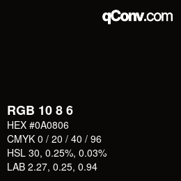 颜色代码: RGB 10 8 6 | qconv.com
