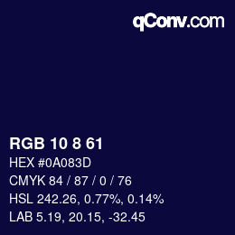 Color code: RGB 10 8 61 | qconv.com