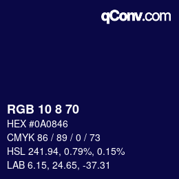 Color code: RGB 10 8 70 | qconv.com