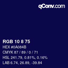 Farbcode: RGB 10 8 75 | qconv.com