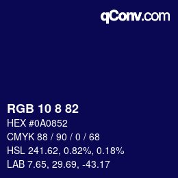 カラーコード: RGB 10 8 82 | qconv.com