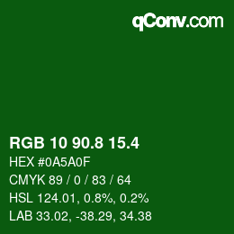 カラーコード: RGB 10 90.8 15.4 | qconv.com