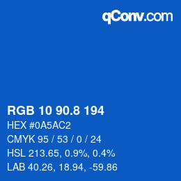 カラーコード: RGB 10 90.8 194 | qconv.com