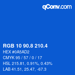 カラーコード: RGB 10 90.8 210.4 | qconv.com