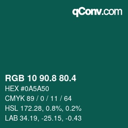 カラーコード: RGB 10 90.8 80.4 | qconv.com